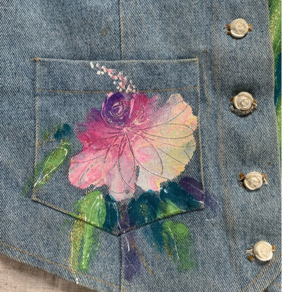 Vintage Denim Floral Painting‎ Vest - Picture 3 of 11